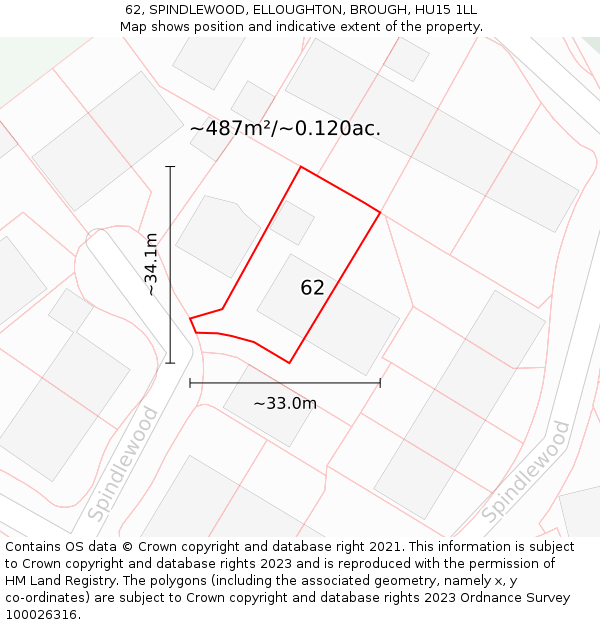 62, SPINDLEWOOD, ELLOUGHTON, BROUGH, HU15 1LL: Plot and title map
