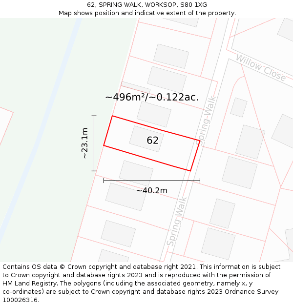 62, SPRING WALK, WORKSOP, S80 1XG: Plot and title map