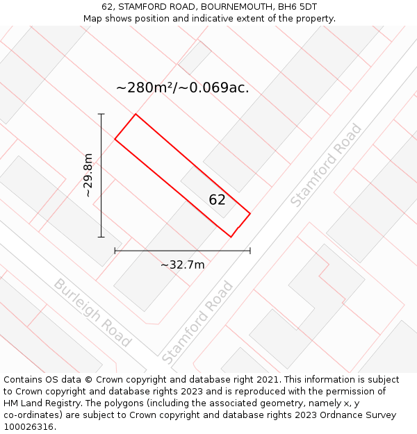 62, STAMFORD ROAD, BOURNEMOUTH, BH6 5DT: Plot and title map