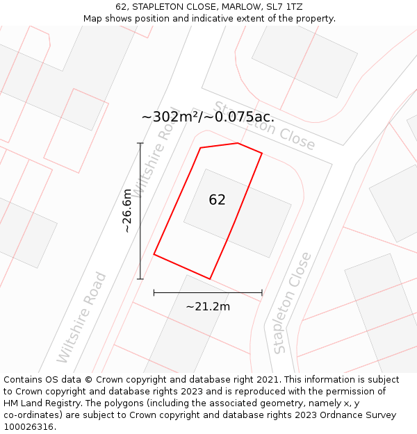 62, STAPLETON CLOSE, MARLOW, SL7 1TZ: Plot and title map