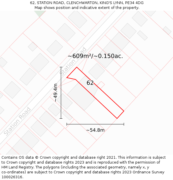 62, STATION ROAD, CLENCHWARTON, KING'S LYNN, PE34 4DG: Plot and title map