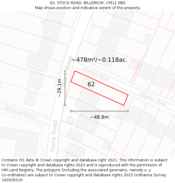 62, STOCK ROAD, BILLERICAY, CM12 0BD: Plot and title map
