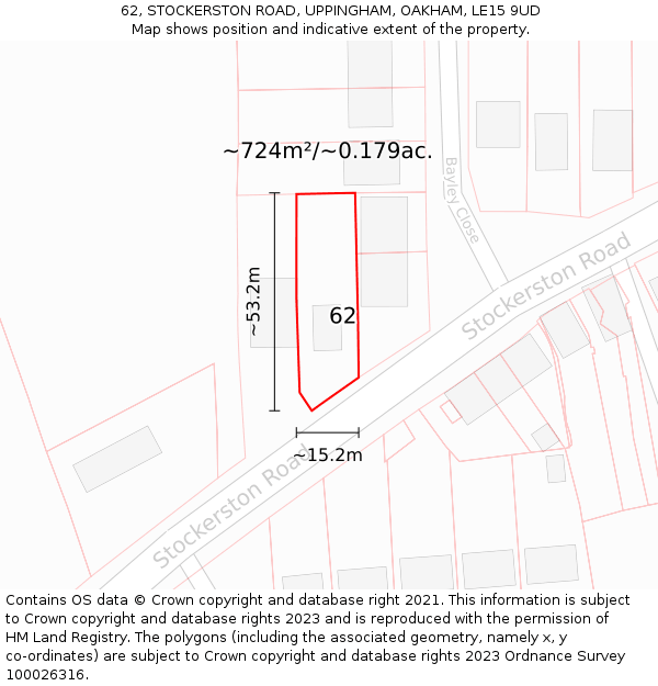 62, STOCKERSTON ROAD, UPPINGHAM, OAKHAM, LE15 9UD: Plot and title map