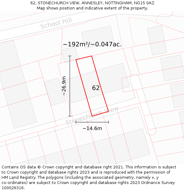 62, STONECHURCH VIEW, ANNESLEY, NOTTINGHAM, NG15 0AZ: Plot and title map