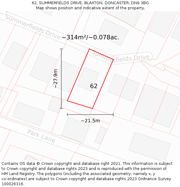 62, SUMMERFIELDS DRIVE, BLAXTON, DONCASTER, DN9 3BG: Plot and title map