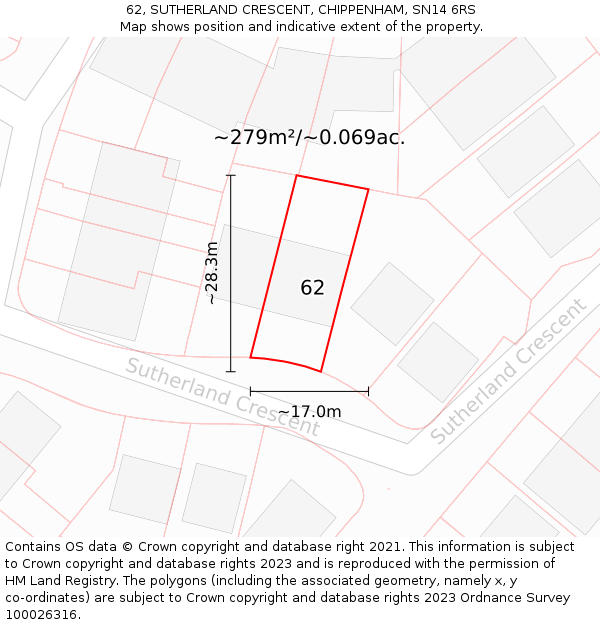 62, SUTHERLAND CRESCENT, CHIPPENHAM, SN14 6RS: Plot and title map