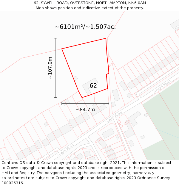 62, SYWELL ROAD, OVERSTONE, NORTHAMPTON, NN6 0AN: Plot and title map
