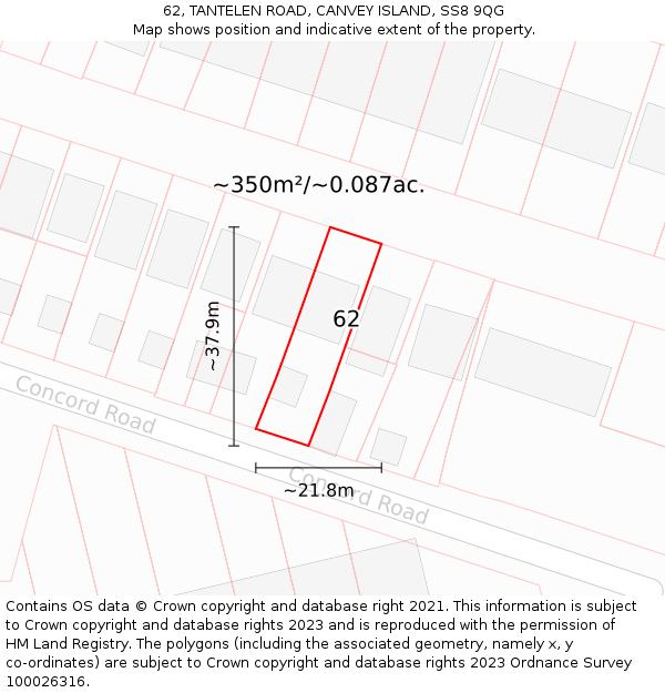 62, TANTELEN ROAD, CANVEY ISLAND, SS8 9QG: Plot and title map
