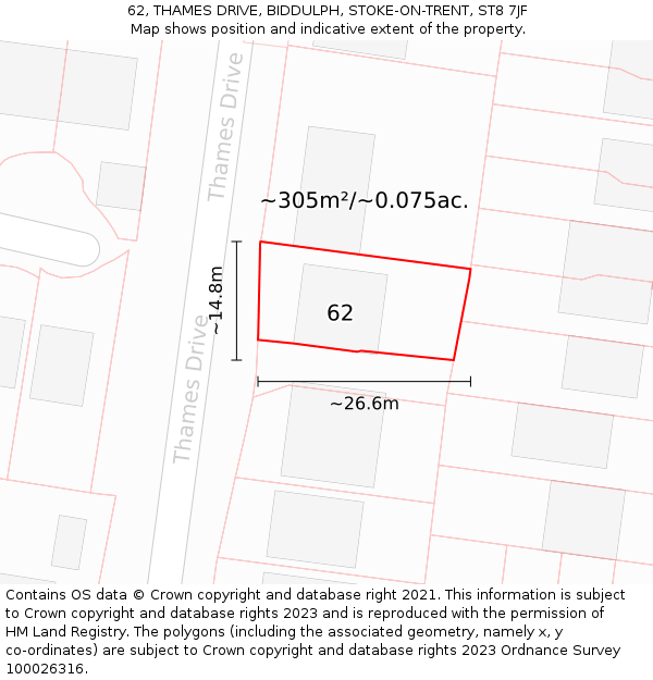 62, THAMES DRIVE, BIDDULPH, STOKE-ON-TRENT, ST8 7JF: Plot and title map