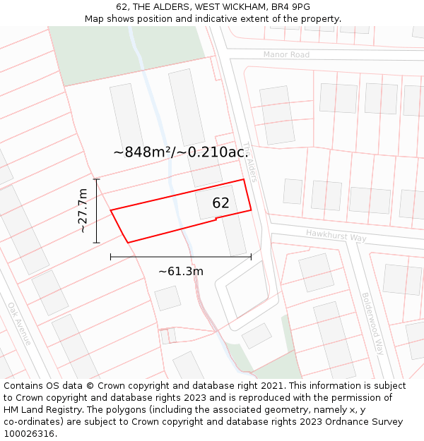 62, THE ALDERS, WEST WICKHAM, BR4 9PG: Plot and title map