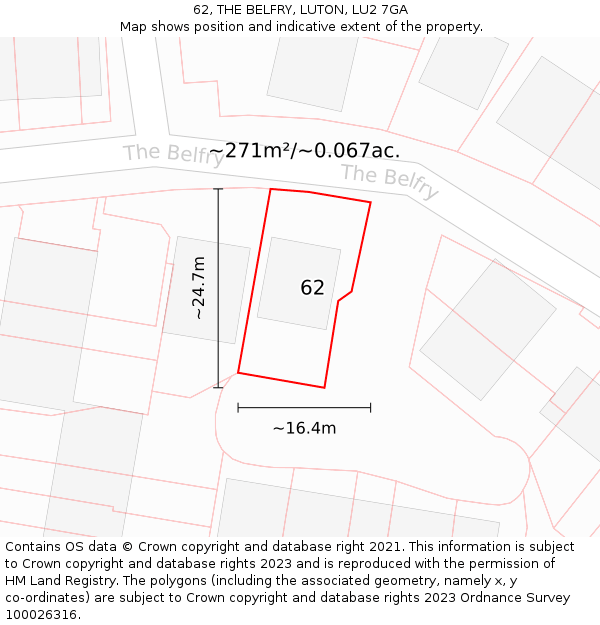 62, THE BELFRY, LUTON, LU2 7GA: Plot and title map