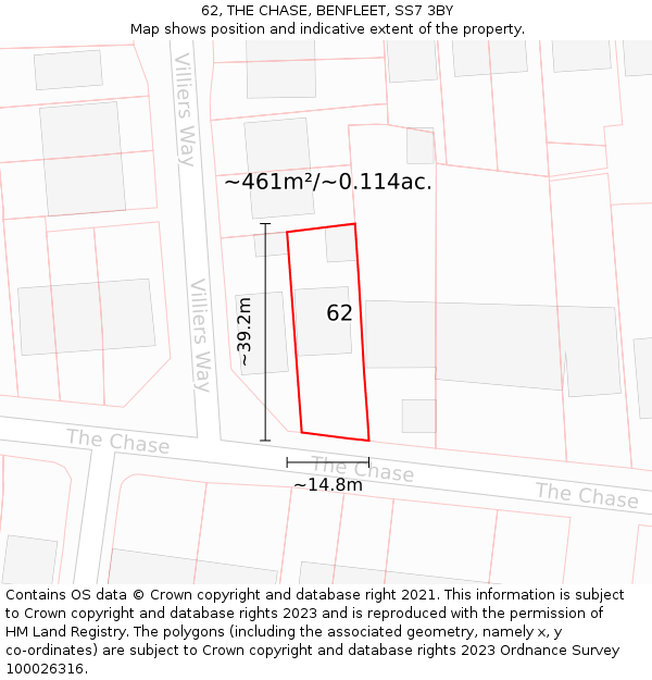 62, THE CHASE, BENFLEET, SS7 3BY: Plot and title map