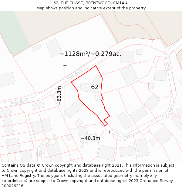 62, THE CHASE, BRENTWOOD, CM14 4JJ: Plot and title map