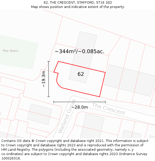 62, THE CRESCENT, STAFFORD, ST16 1ED: Plot and title map
