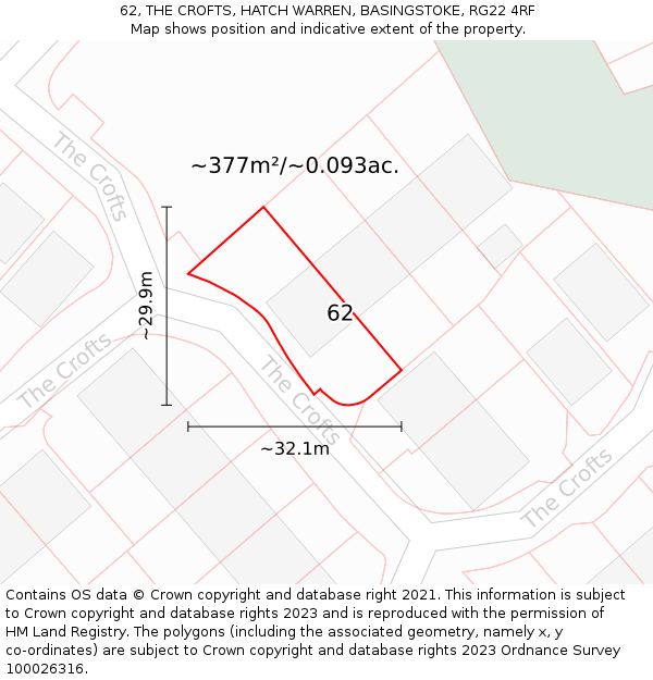 62, THE CROFTS, HATCH WARREN, BASINGSTOKE, RG22 4RF: Plot and title map
