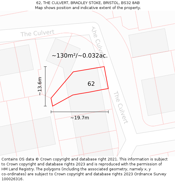 62, THE CULVERT, BRADLEY STOKE, BRISTOL, BS32 8AB: Plot and title map