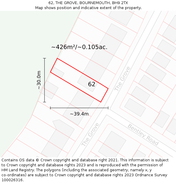 62, THE GROVE, BOURNEMOUTH, BH9 2TX: Plot and title map