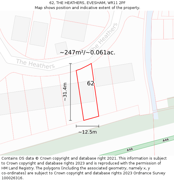 62, THE HEATHERS, EVESHAM, WR11 2PF: Plot and title map