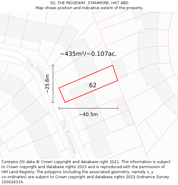 62, THE RIDGEWAY, STANMORE, HA7 4BD: Plot and title map