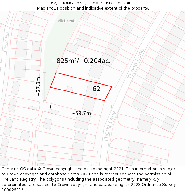 62, THONG LANE, GRAVESEND, DA12 4LD: Plot and title map