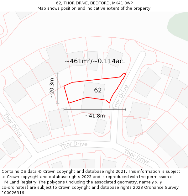 62, THOR DRIVE, BEDFORD, MK41 0WP: Plot and title map
