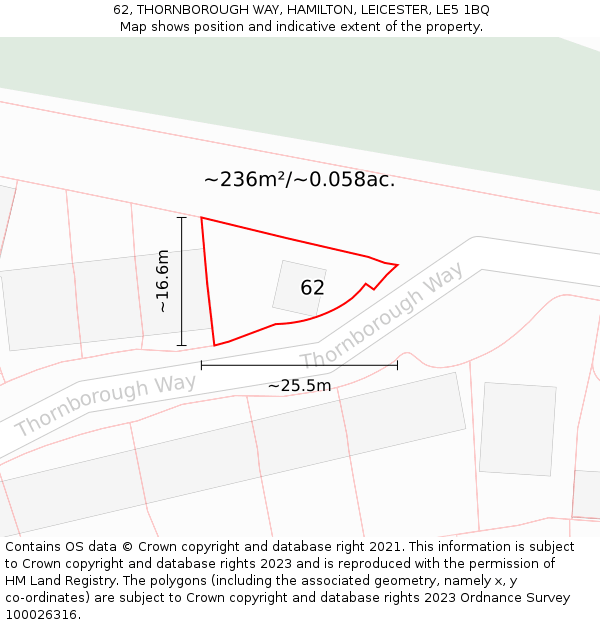 62, THORNBOROUGH WAY, HAMILTON, LEICESTER, LE5 1BQ: Plot and title map
