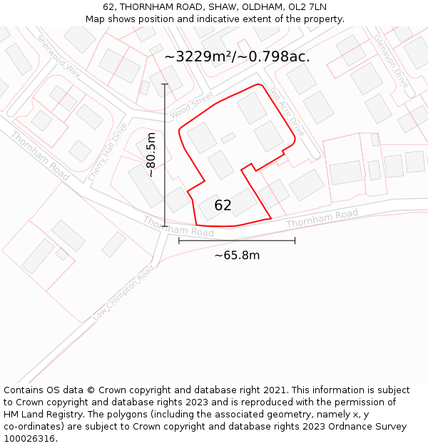 62, THORNHAM ROAD, SHAW, OLDHAM, OL2 7LN: Plot and title map