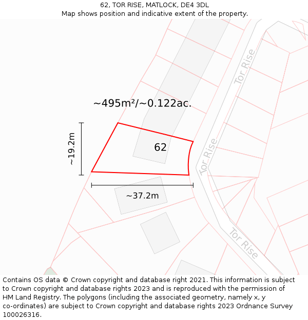 62, TOR RISE, MATLOCK, DE4 3DL: Plot and title map