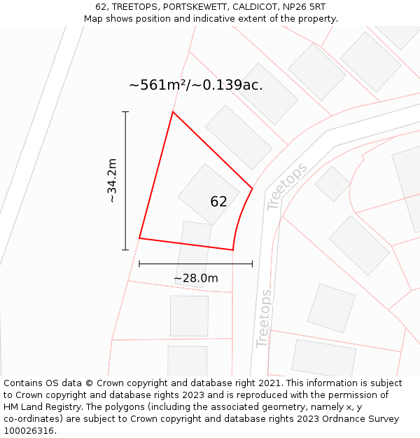 62, TREETOPS, PORTSKEWETT, CALDICOT, NP26 5RT: Plot and title map