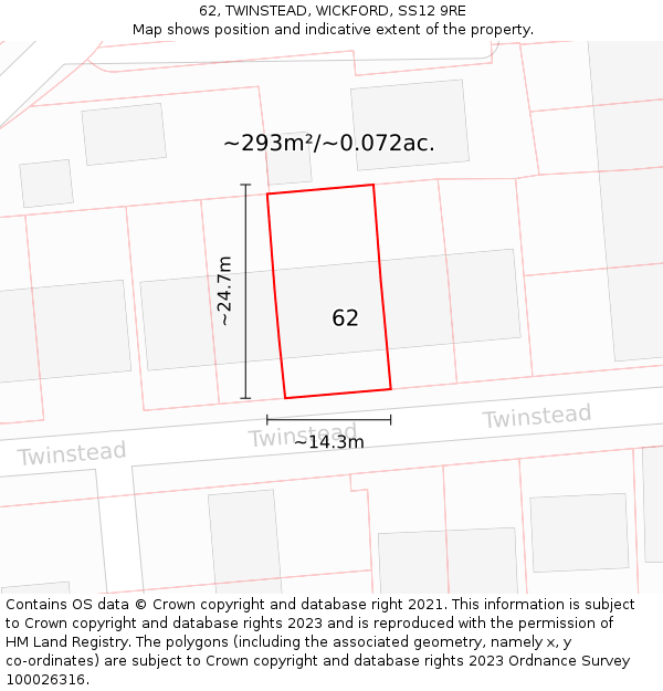 62, TWINSTEAD, WICKFORD, SS12 9RE: Plot and title map