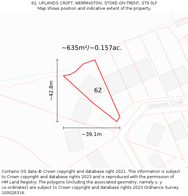62, UPLANDS CROFT, WERRINGTON, STOKE-ON-TRENT, ST9 0LF: Plot and title map