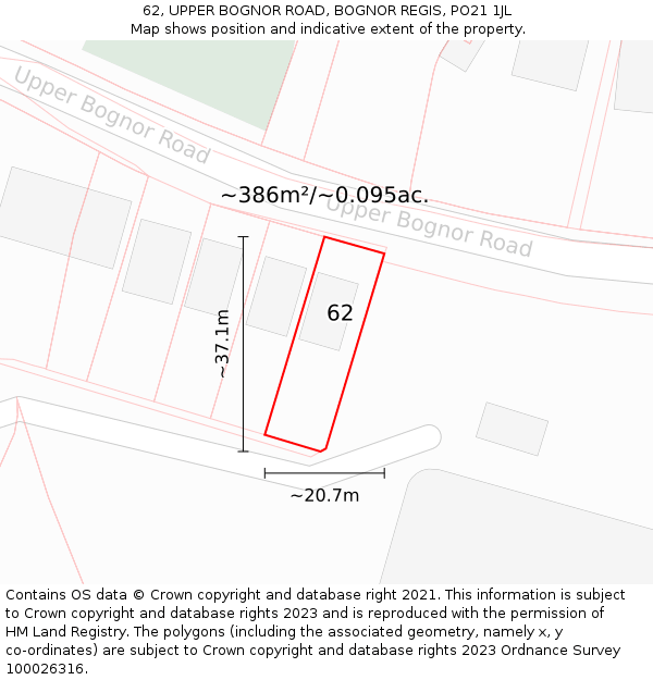 62, UPPER BOGNOR ROAD, BOGNOR REGIS, PO21 1JL: Plot and title map