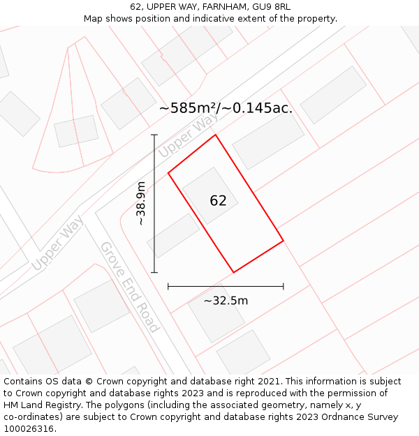 62, UPPER WAY, FARNHAM, GU9 8RL: Plot and title map
