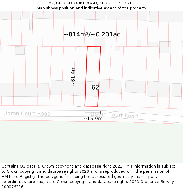 62, UPTON COURT ROAD, SLOUGH, SL3 7LZ: Plot and title map