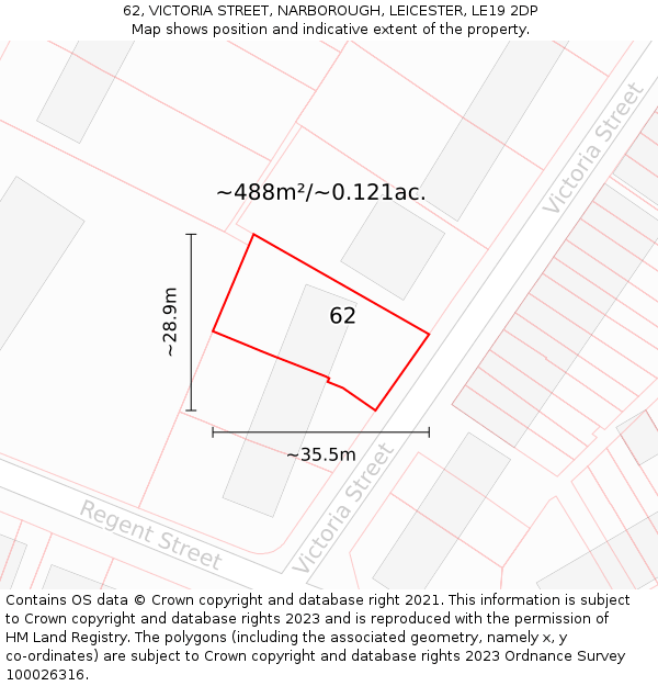 62, VICTORIA STREET, NARBOROUGH, LEICESTER, LE19 2DP: Plot and title map