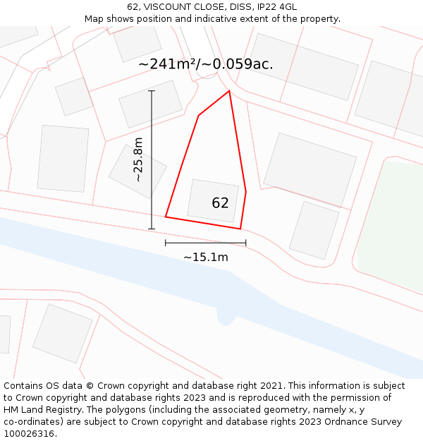 62, VISCOUNT CLOSE, DISS, IP22 4GL: Plot and title map