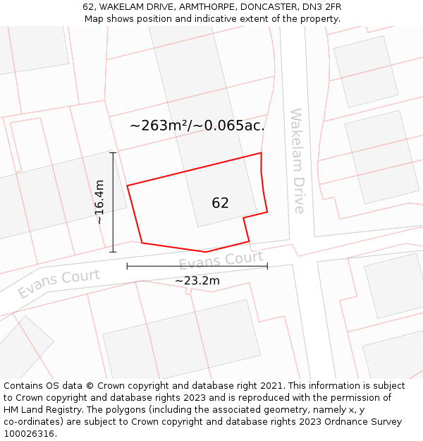 62, WAKELAM DRIVE, ARMTHORPE, DONCASTER, DN3 2FR: Plot and title map