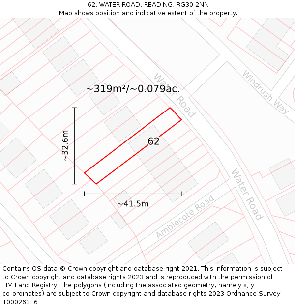 62, WATER ROAD, READING, RG30 2NN: Plot and title map