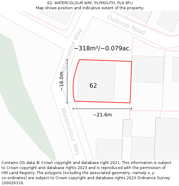 62, WATERCOLOUR WAY, PLYMOUTH, PL9 9FU: Plot and title map