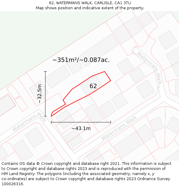 62, WATERMANS WALK, CARLISLE, CA1 3TU: Plot and title map