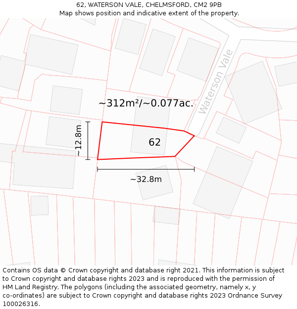 62, WATERSON VALE, CHELMSFORD, CM2 9PB: Plot and title map