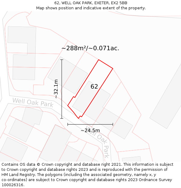 62, WELL OAK PARK, EXETER, EX2 5BB: Plot and title map