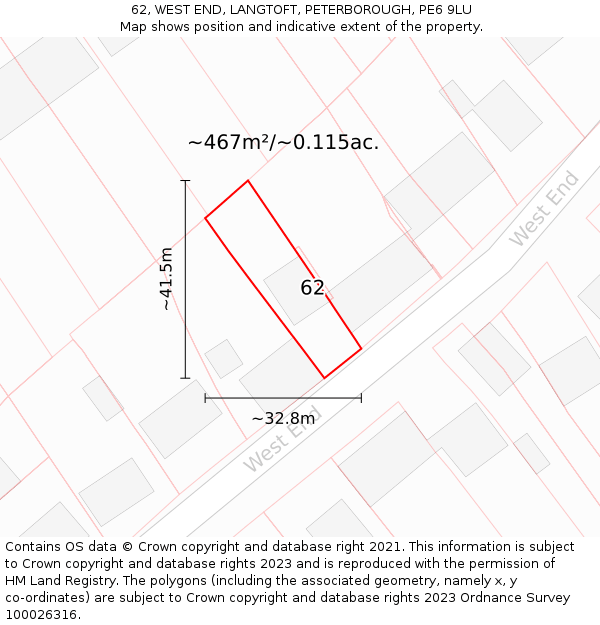 62, WEST END, LANGTOFT, PETERBOROUGH, PE6 9LU: Plot and title map