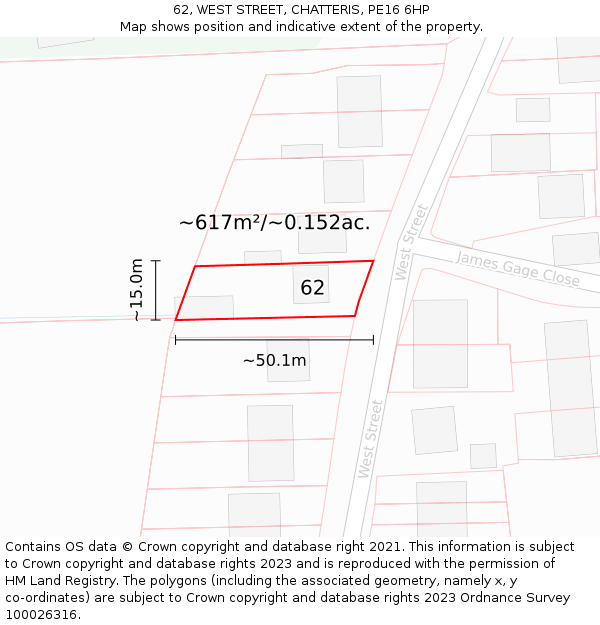 62, WEST STREET, CHATTERIS, PE16 6HP: Plot and title map