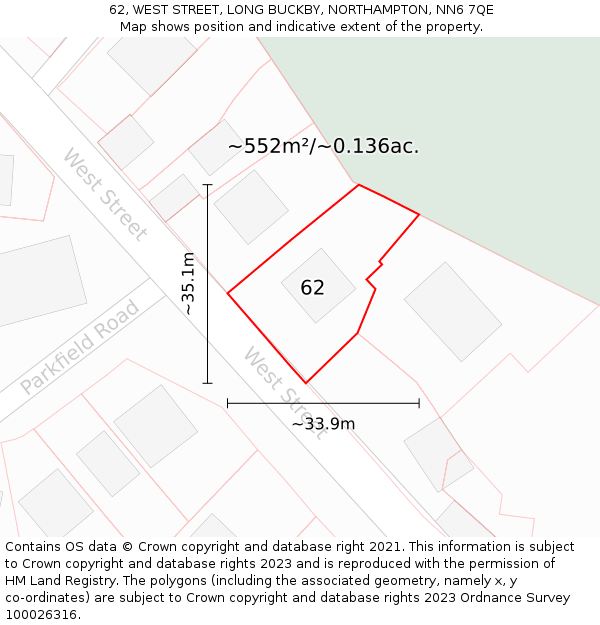 62, WEST STREET, LONG BUCKBY, NORTHAMPTON, NN6 7QE: Plot and title map