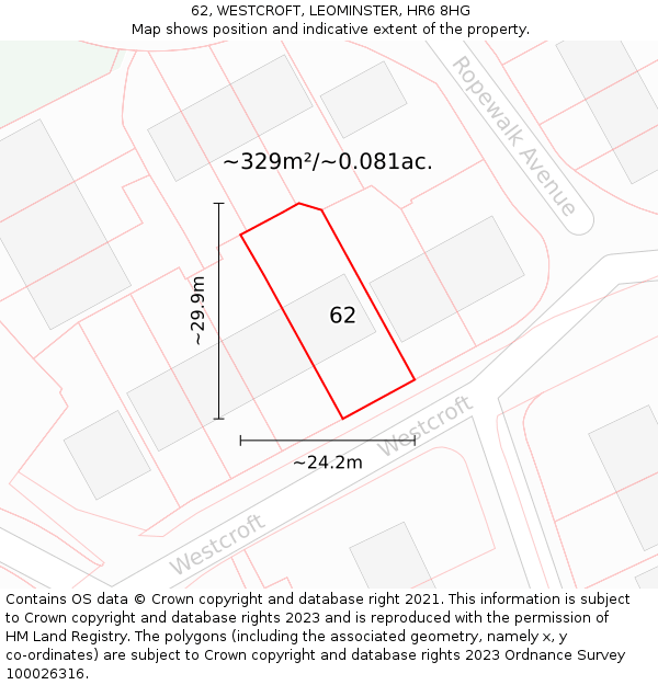 62, WESTCROFT, LEOMINSTER, HR6 8HG: Plot and title map