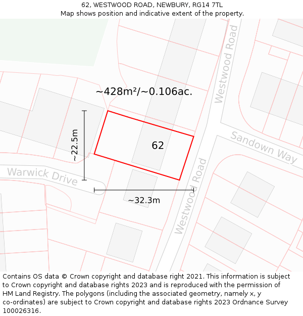 62, WESTWOOD ROAD, NEWBURY, RG14 7TL: Plot and title map