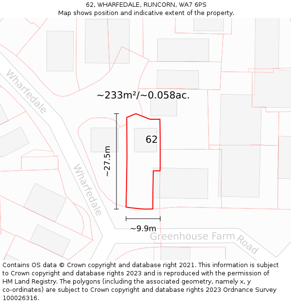 62, WHARFEDALE, RUNCORN, WA7 6PS: Plot and title map