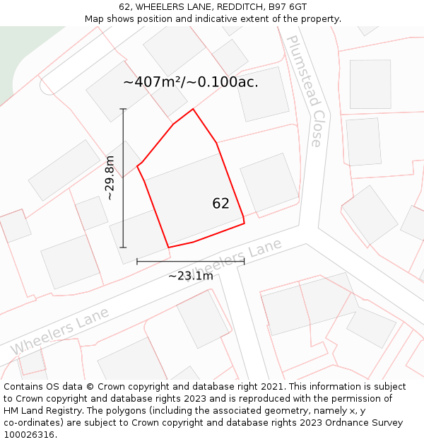 62, WHEELERS LANE, REDDITCH, B97 6GT: Plot and title map