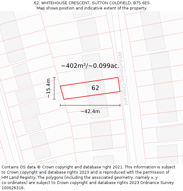 62, WHITEHOUSE CRESCENT, SUTTON COLDFIELD, B75 6ES: Plot and title map